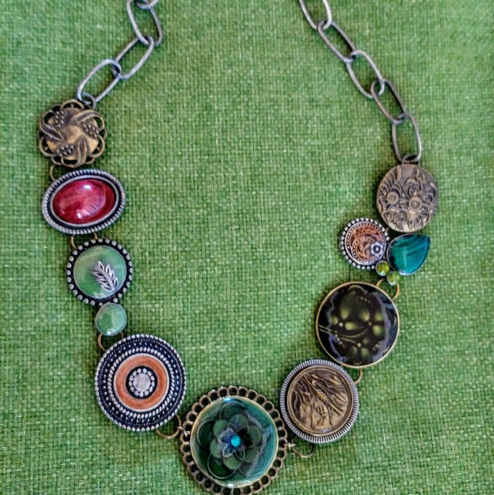 Button necklace,  9 " long. Metal buttons.